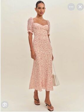 Reformation Pink Floral Puff-Sleeve Maxi Dress